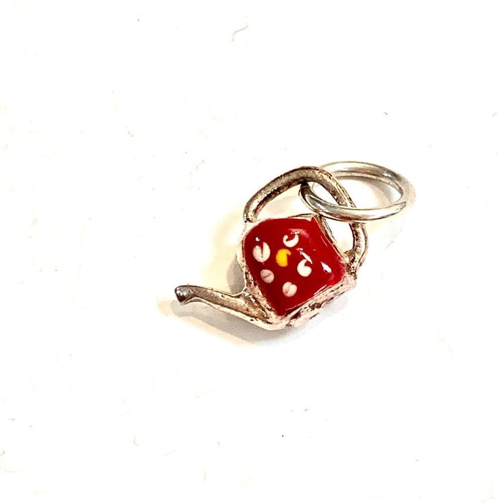 Red Garden Watering Can Sterling Silver Jewelry Charm #vintage